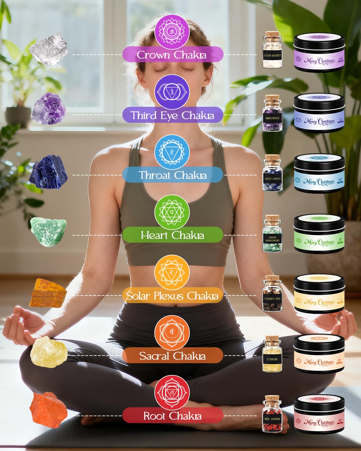 Calendario Adviento 2025 Velas Chakras con Cristal Piedras Curativas para Meditación Yoga Mujeres