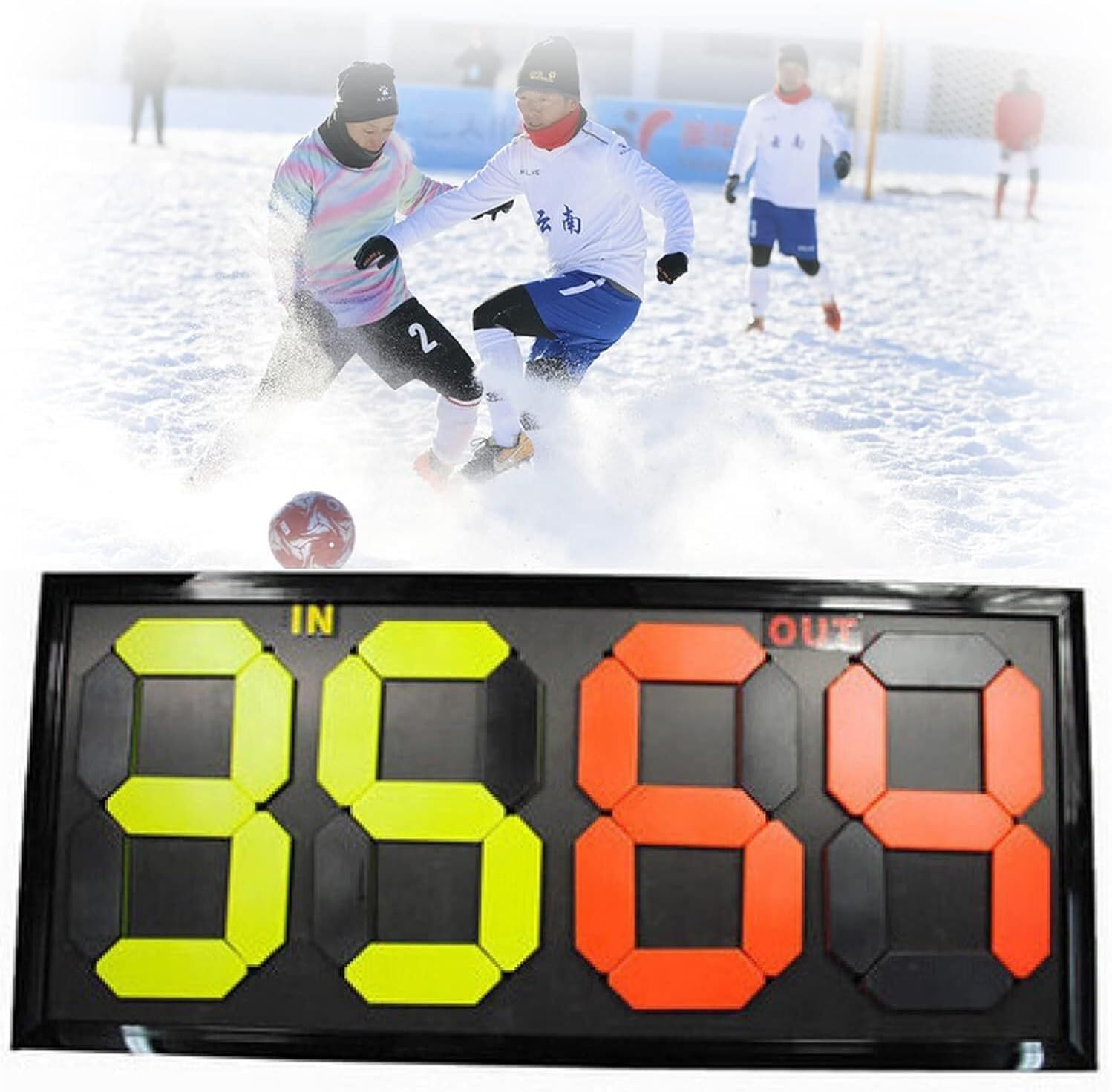 Portable Scoreboard 4-Digit Double-Sided Competition Scoreboard, Manual Football Player Change Panel, Substitution Cards and Additional Time Display for Any Team Sport
