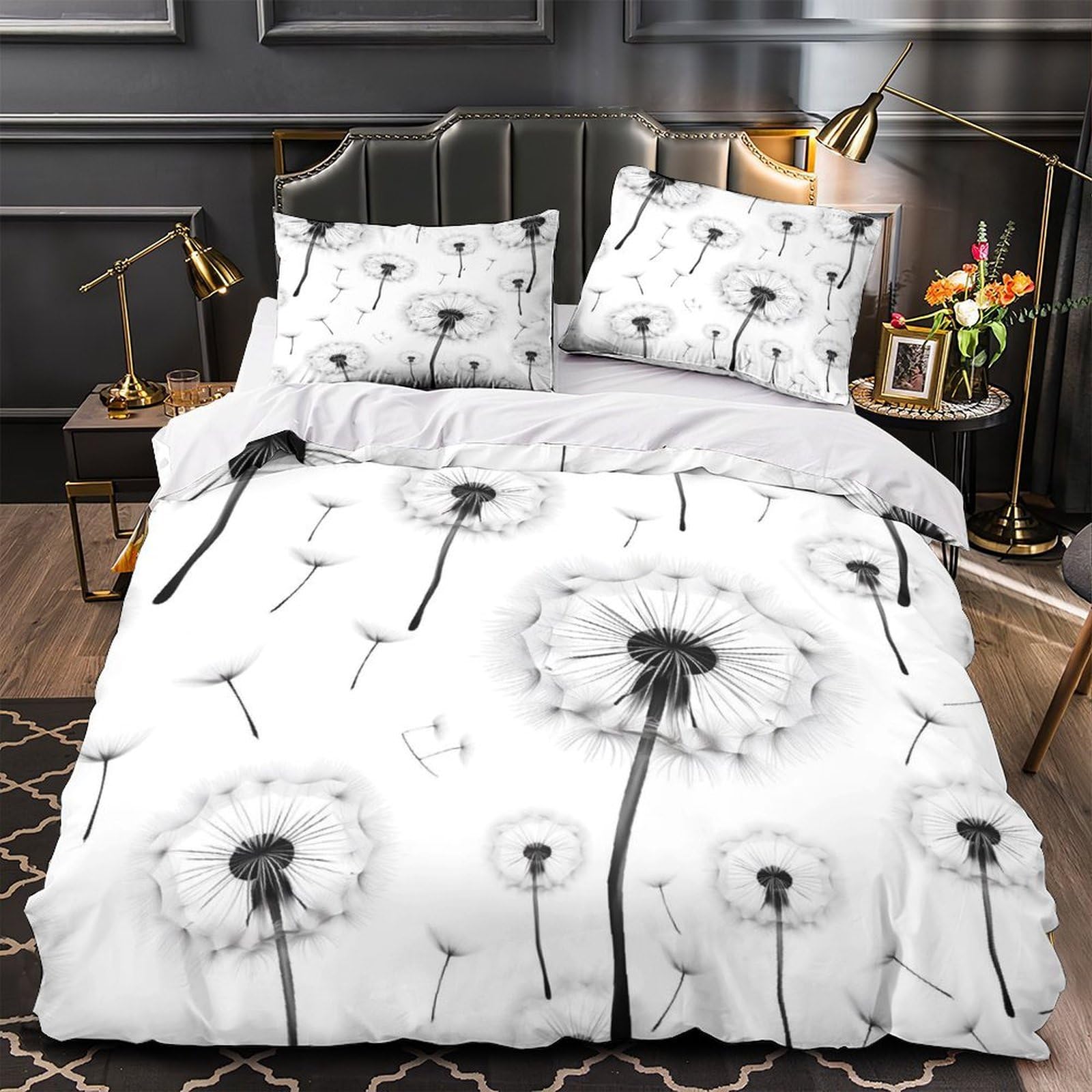 Housse de couette marguerites hypoallergénique et respirante en microfibre 200x200