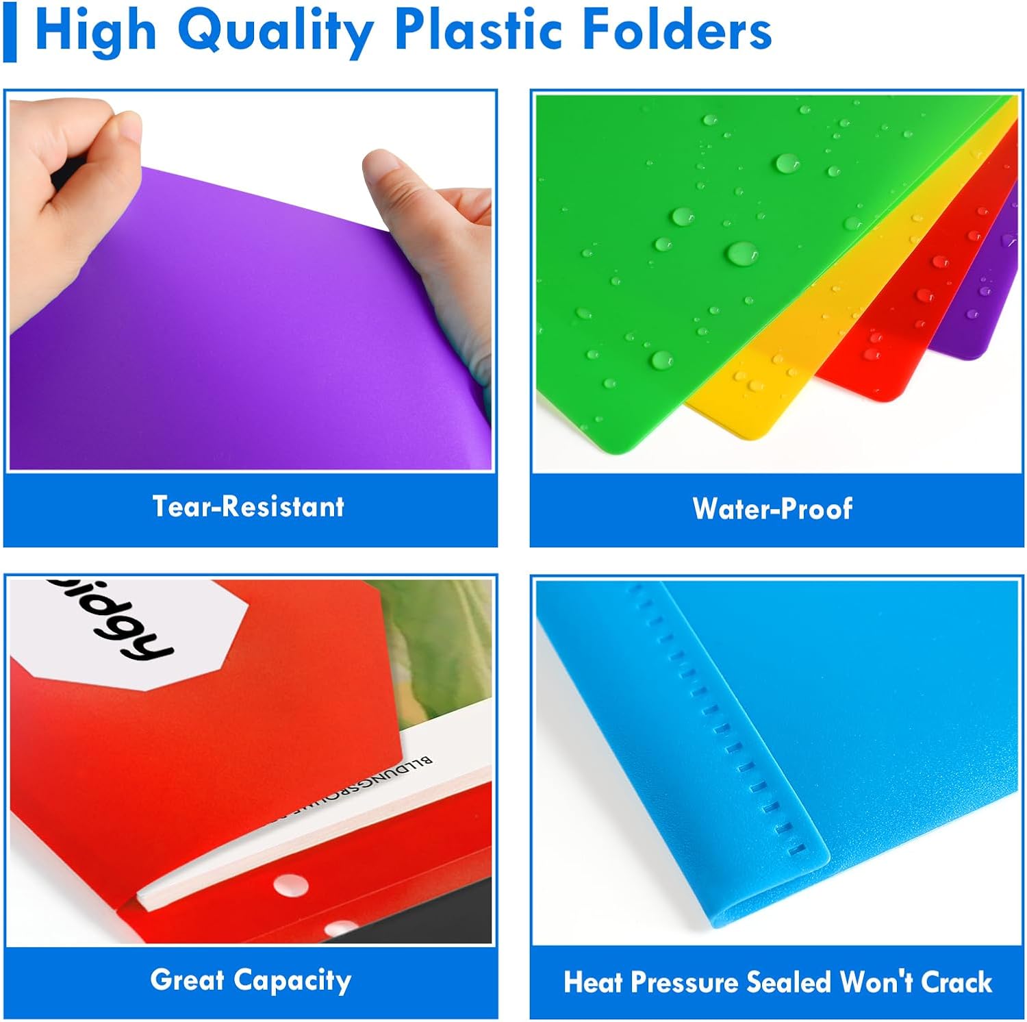 18 Pack 2 Pocket Folders with 3 Holes Punch, Plastic Folder for 3 Ring Binder, Heavy Duty Folder Bulk for Letter Size Paper, Assorted Colors Folder for School and Office Supplies