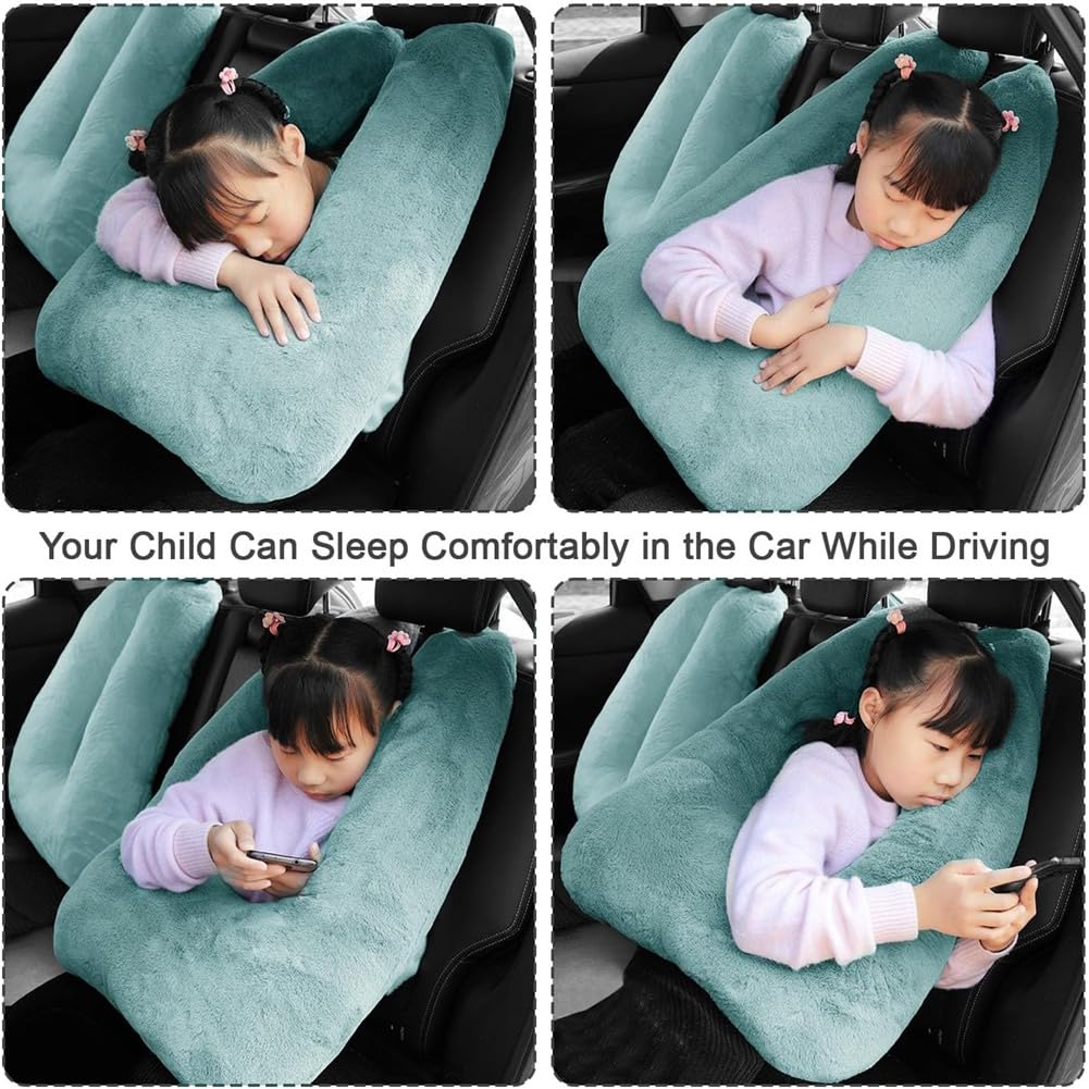 Oreiller de Voyage, Oreiller de Voyage pour Enfants, Oreiller Multifonctionnel en Forme de U pour Voiture, Siège Arrière Soutient la Tête et Le Corps (Vert)