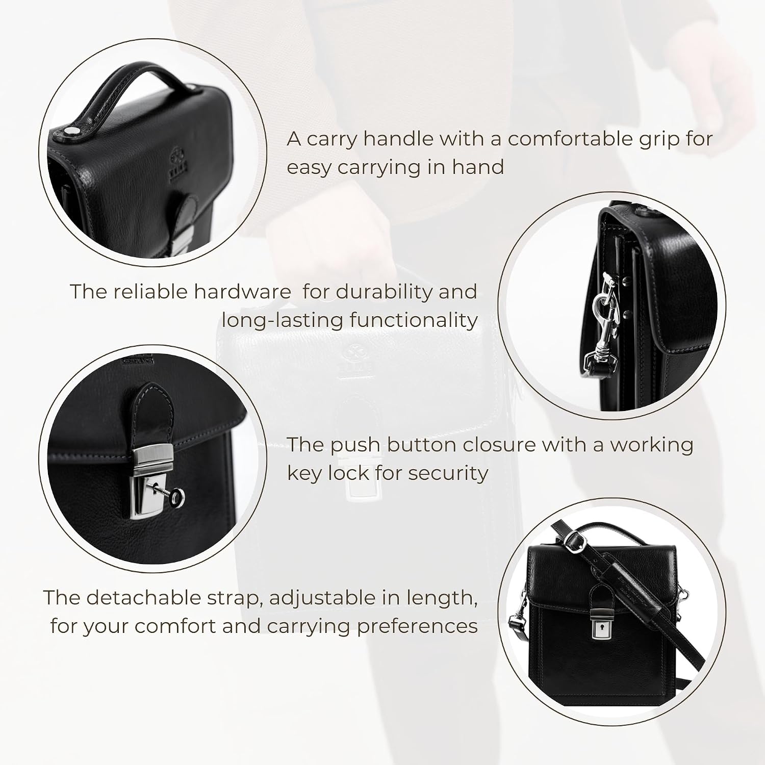 Time Resistance Small Leather Briefcase for Men - Crossbody Bag - Italian Leather Messenger Bag - Gift Box Included