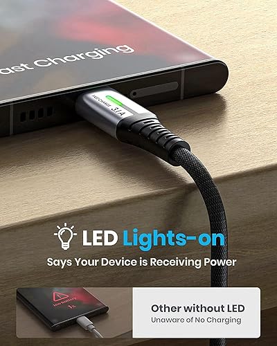 Miniatura 6 de INIU Cable de carga USB C, 6.6 pies3.1A Cable de carga tipo C de carga rápida, cable USB-C de datos trenzados de aleación de zinc, cargador de