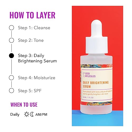 Miniatura 4 de Good Molecules - Suero iluminador de uso diario 1oz/30ml, suero facial hidratante con beta arbutina y ácido hialurónico para iluminar, hidratar y