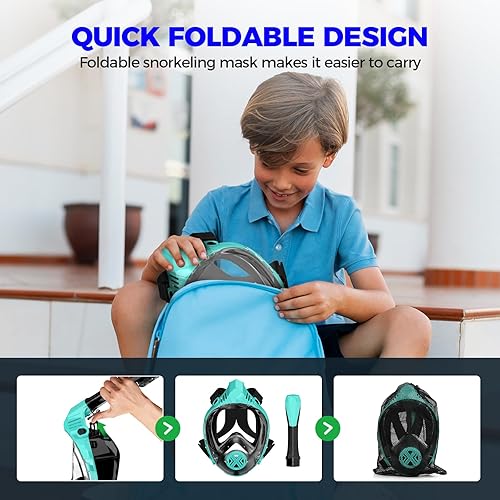 Miniatura 6 de Máscara de esnórquel de cara completa para adultos, equipo de esnórquel para niños, diseño antivaho y antifugas con vista panorámica de 180, sistema