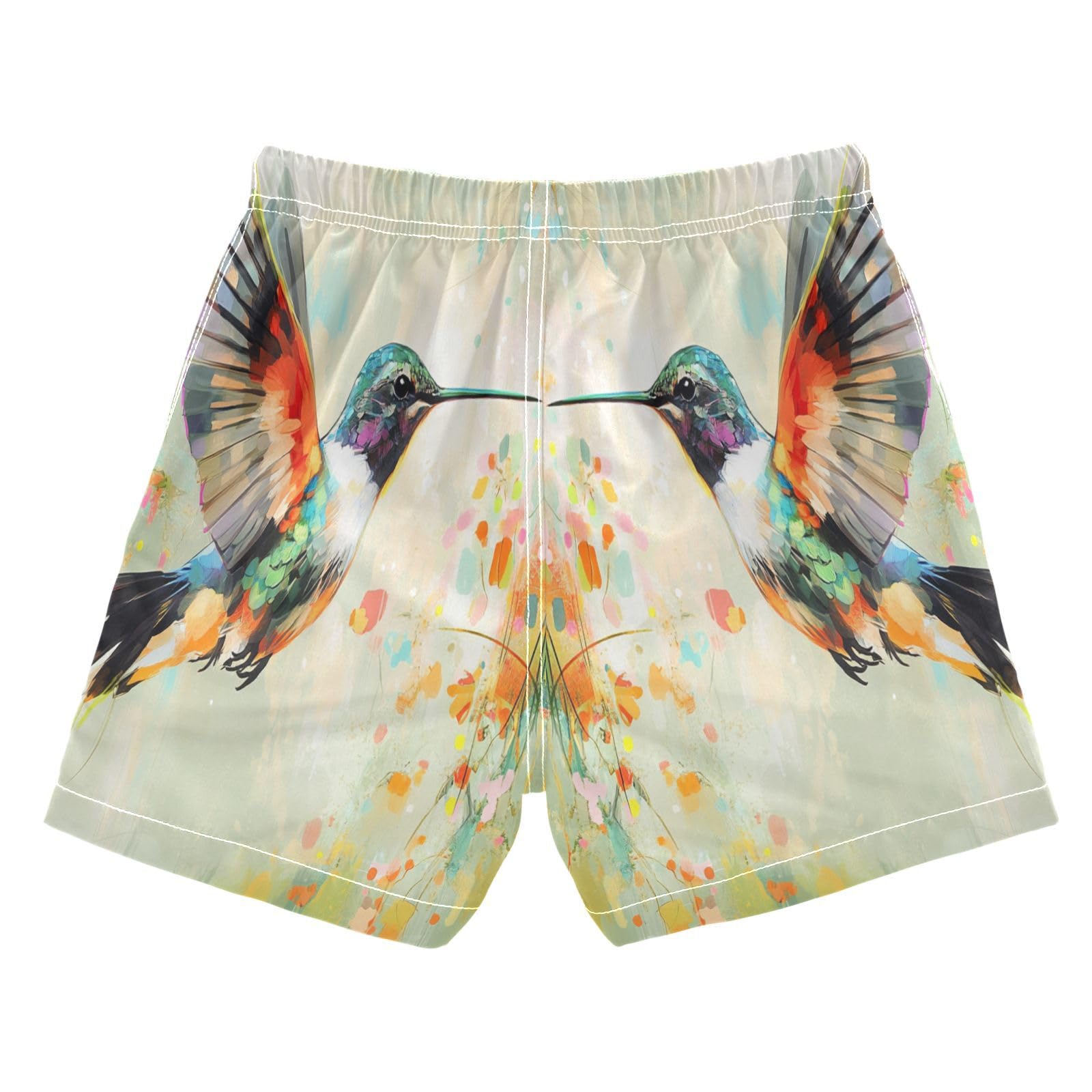 Jucciaco Boys Beach Board Shorts Hummingbird Flower Colorful Quick Dry Swim Trunk Swimwear for Kids