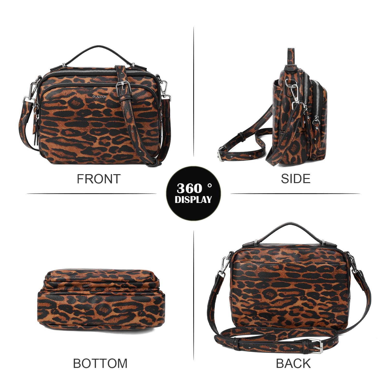 Gladdon Piccola Borsa a Tracolla Donna, Crossbody Bag con 3 Scomparti Capienti, Borsa Mano PU Pelle Sintetica, Borsetta Moda Borse Spalla con Tracolla Regolabile e Rimovibile…Leopardo