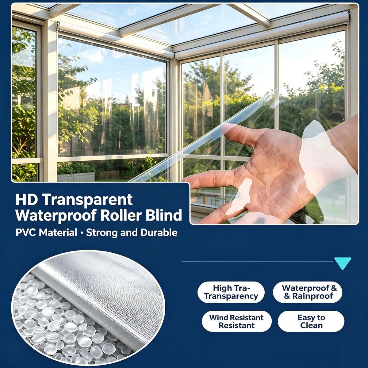 Tenda A Rullo per Esterni PVC Trasparente, Tapparella Avvolgibile Chiara | Impermeabile Schermo Antipioggia Antivento per Gazebo Balcone Portico, Tende Divisoria per Terrazzo(W70xH160cm)