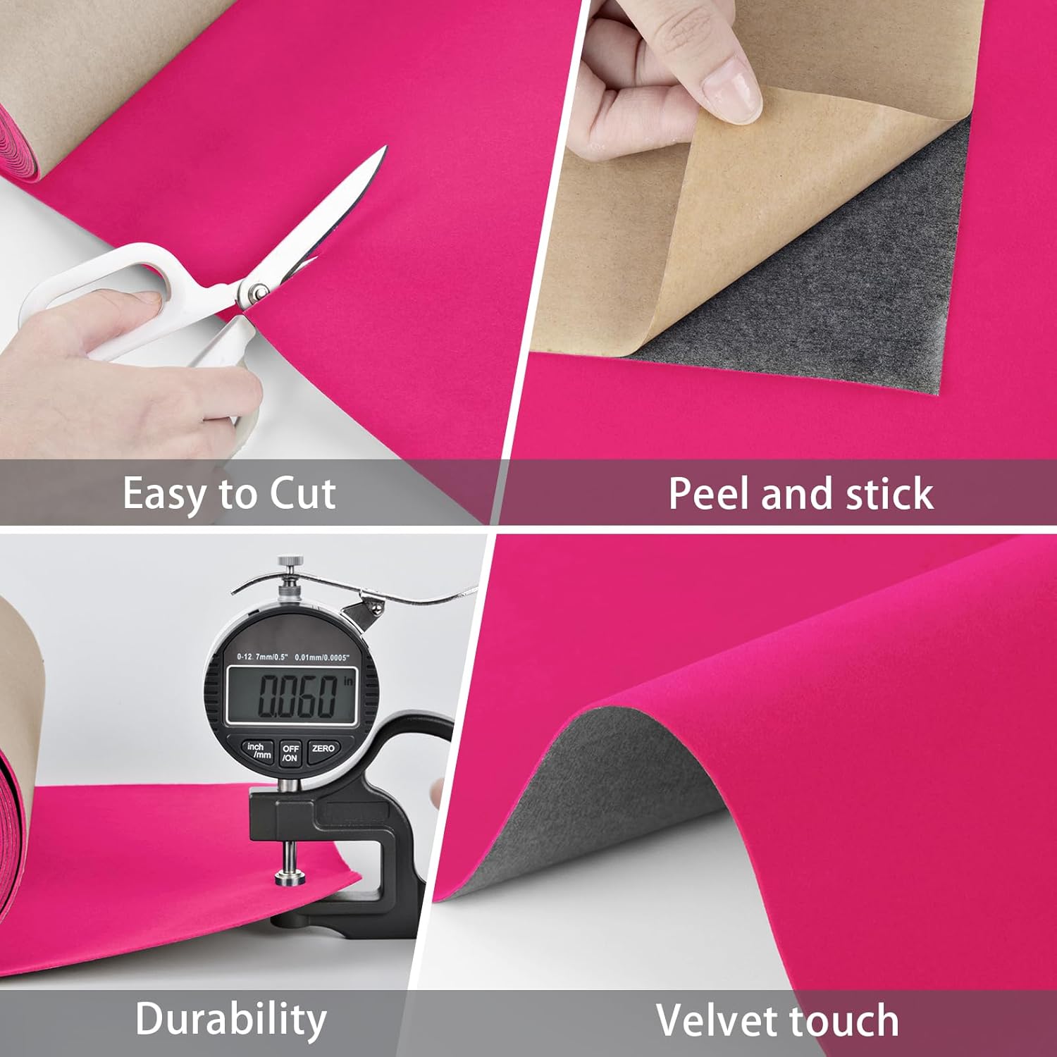 WESTICK Hot Pink Velvet Wallpaper Peel and Stick Felt Drawer Liner for Jewelry Box Self Adhesive Pink Velvet Flock Contact Paper Removable Magenta Felt Fabric Wallpaper for DIY Craft Dresser 12"x80"