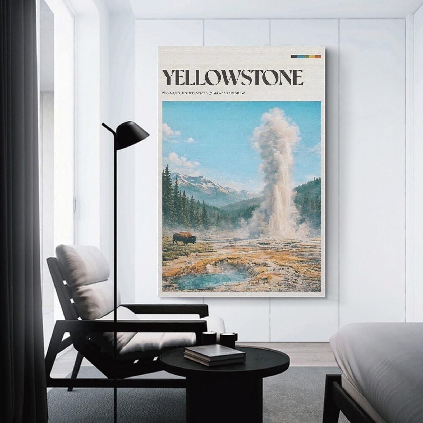 Junmoney Yellowstone Geyser And Bison Wall Picture Print 24x36inch(60x90cm), for Corridors, Hallways Or Apartment Entries, Wall Decor to Refresh Empty Corners