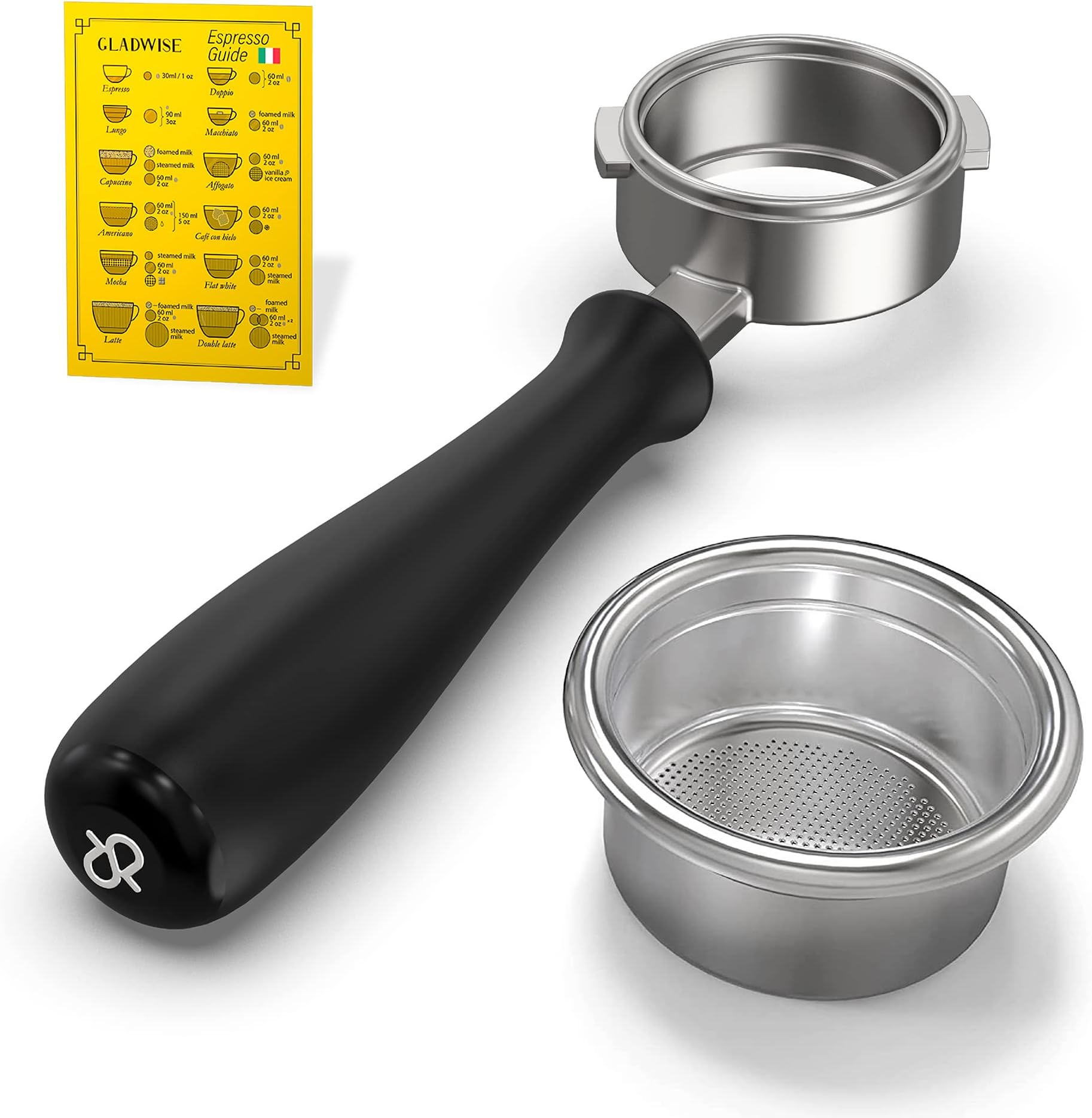 Rancilio Silvia Bottomless Portafilter 58mm - Authentic Italian Portafilter with 3 Cup Basket. Fits Home and Commercial Espresso machines + Gladwise Coffee Card