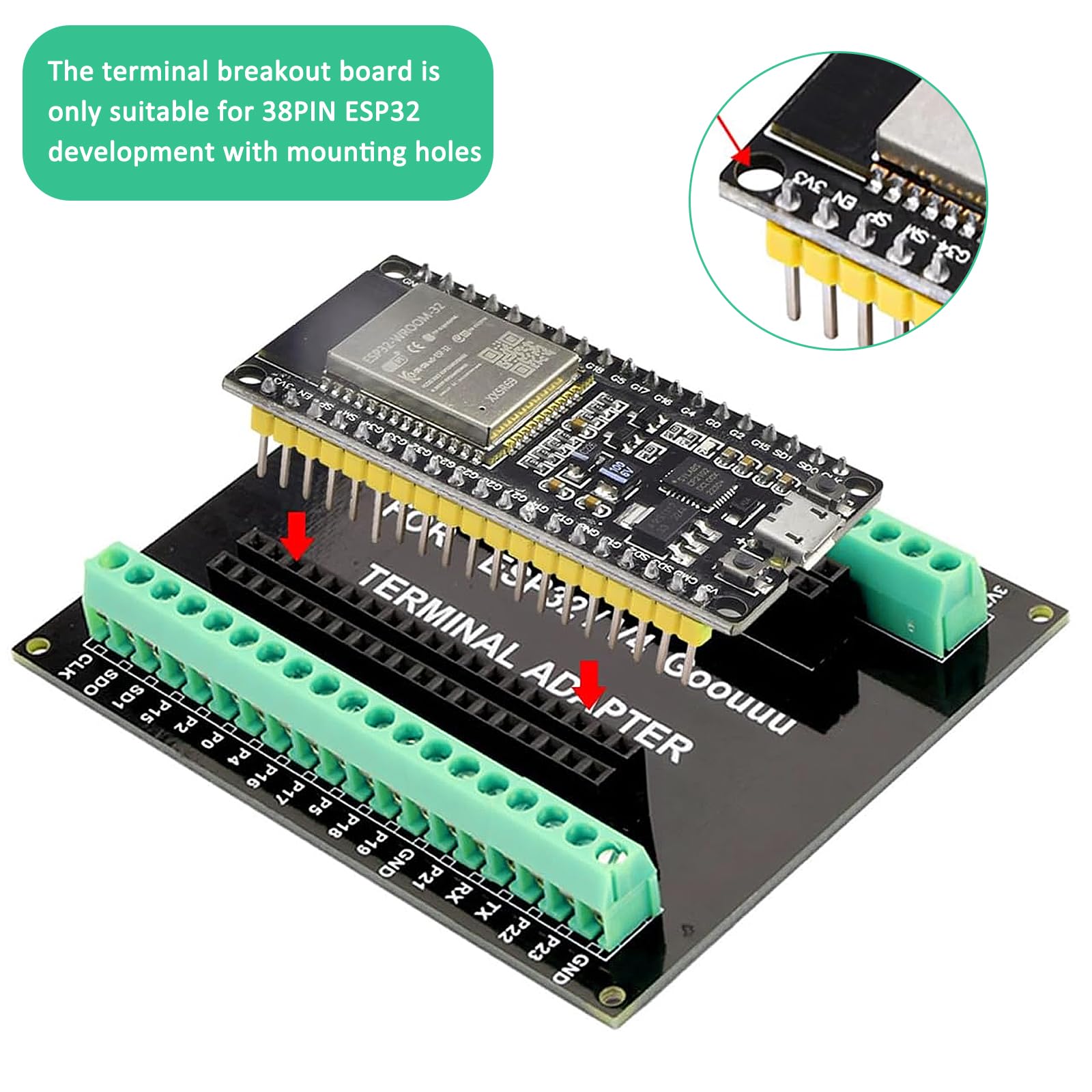 TNSLAND Scheda Breakout ESP32 38 Pin Espansione GPIO - Scheda ESP32 Adattatore Splitter con Morsetti a Vite e Pin Header, PCB Doppio Strato Senza Saldatura per Scheda ESP32 Sviluppo DIY 3 Pezzi