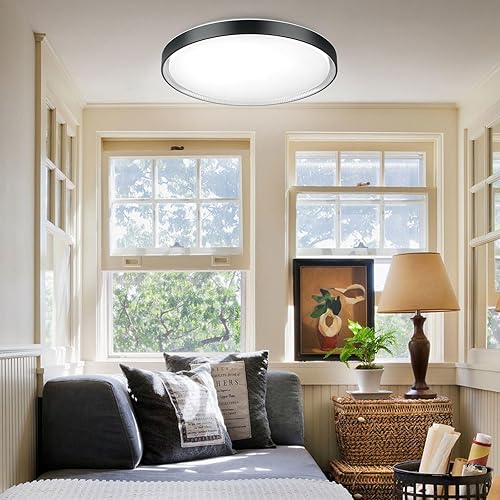 Miniatura 9 de DLLT - Lámpara de techo redonda de cristal de 45 W, moderna lámpara LED regulable cerca del techo, lámpara de techo de 20 pulgadas para dormitorio,