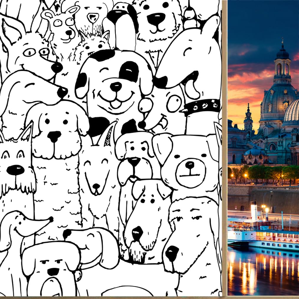 Coalho Cute Pug Dogs Home Window Film Abstract Black & White Puppy Pet Animal Dogs Suitable For Living Room,Kitchen,Bathroom-60W"X200l"Cm X1pcs