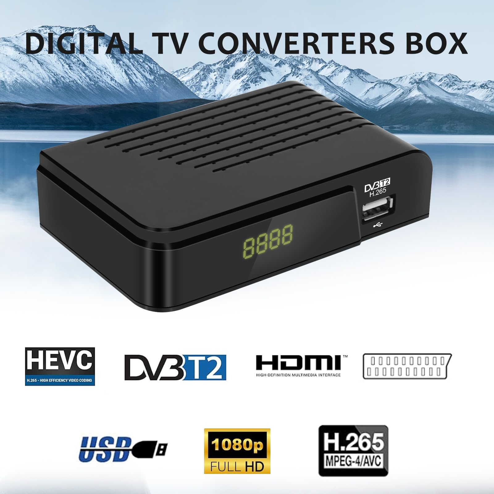 TDT HD Español Nuevo 2025- Decodificador TDT HD DVB-T2 H265 HEVC Full HD PVR, USB, SCART, TDT HD HDMI, Sintonizador de televisión Digital Terrestre, Receptor Digital de Alta definición Full HD 1080p