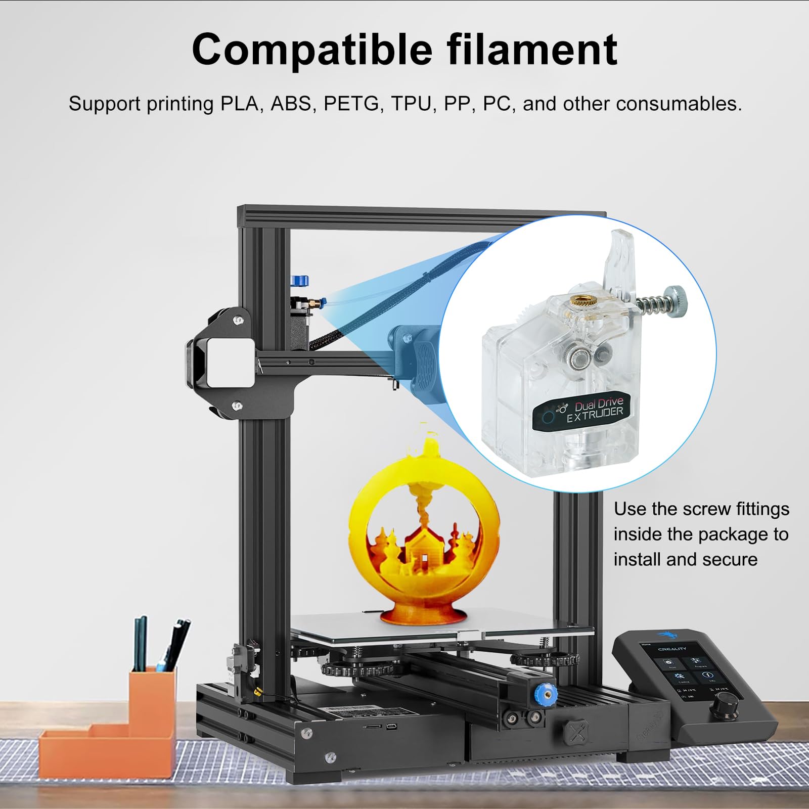 CR-10 Modifications 3D Printer Dual Gear Extruder Upgrade Kit With M6 ...