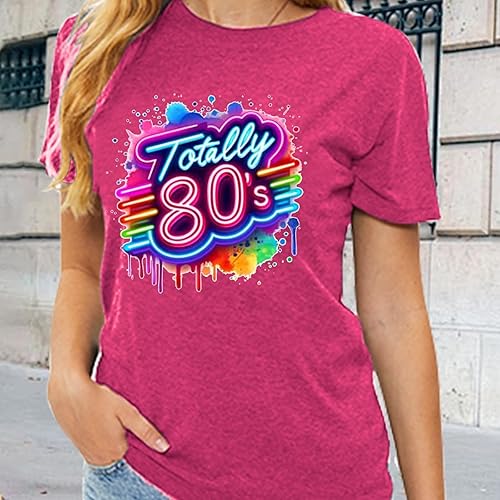 Miniatura 5 de Camiseta retro de los años 80 para mujer, camiseta vintage de neón de los años 80, camiseta de fiesta temática rave, camiseta de cuello redondo
