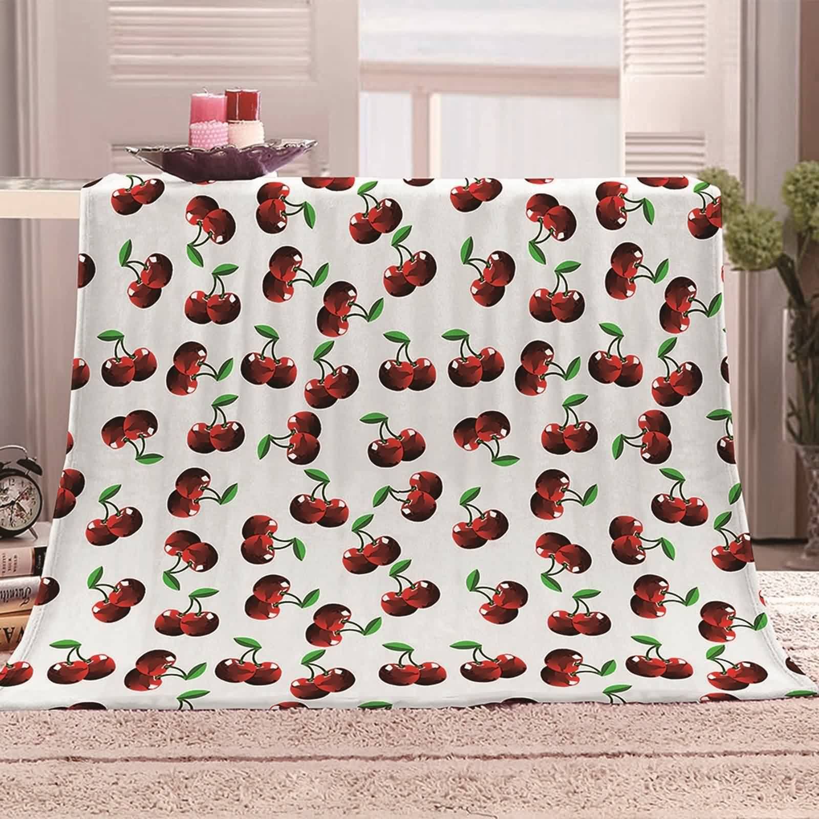 Kuscheldecke Grün 150x200, Wohndecke Warm Flanell Rot Kirschblatt Flanelldecke Blanket Weich Kuschelig Sofa Bett Geschenk