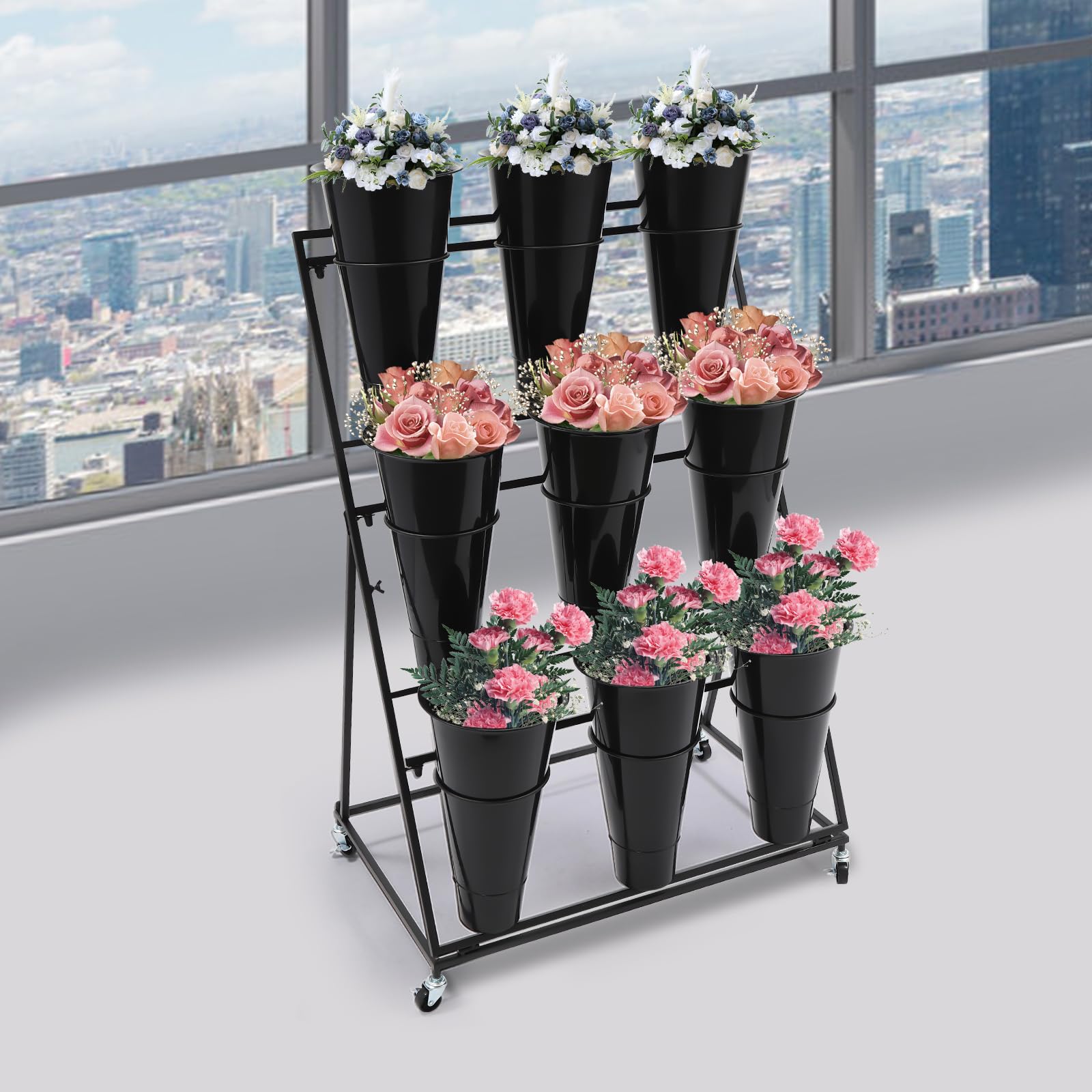 Amazon.com: 3 Tier Flower Display Stand with 9 Buckets, Rolling