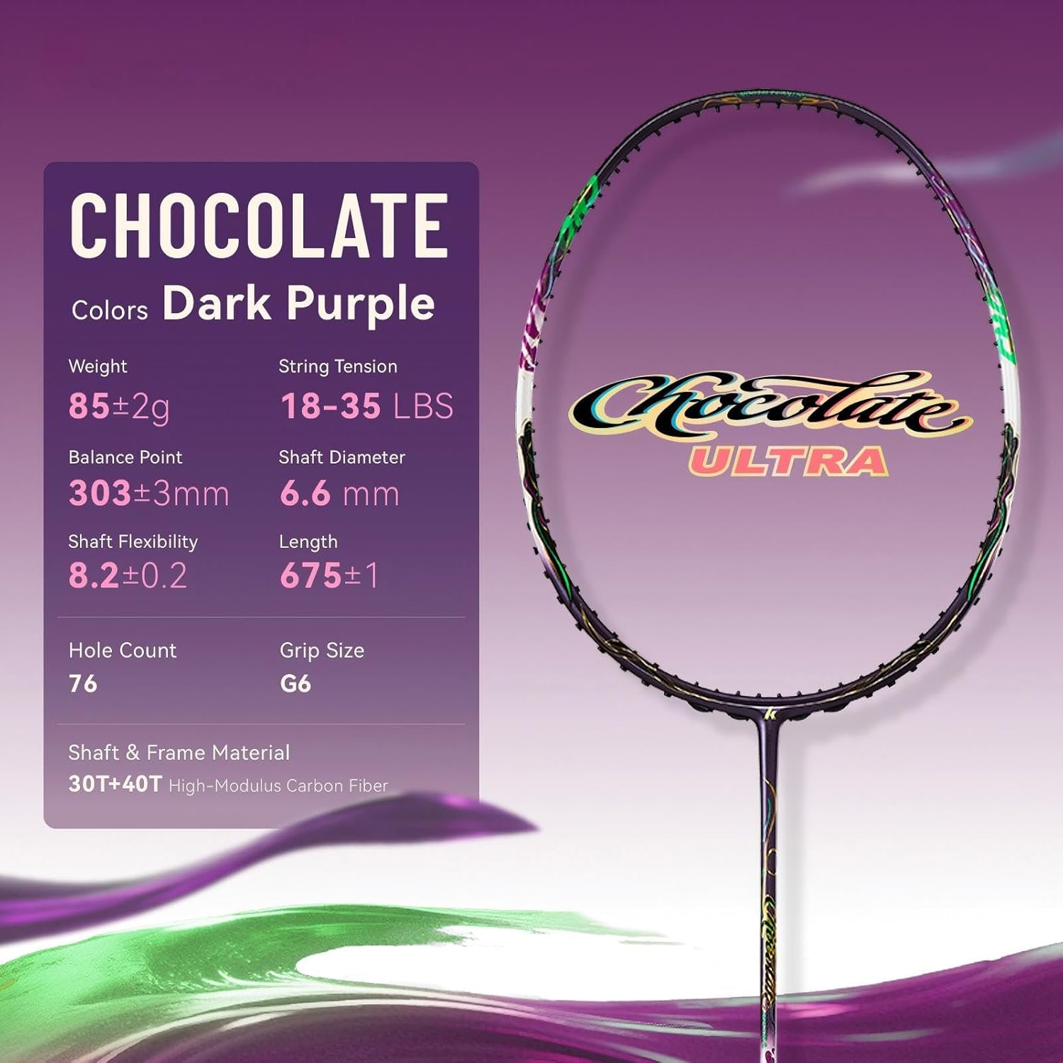 Badminton Racket Full Carbon Professional Badminton Set High Tension 18-35lbs 4U Continuous Smash for Speed Singles/Rear-Court Doubles-Chocolate Dark Purple (Get Strung)