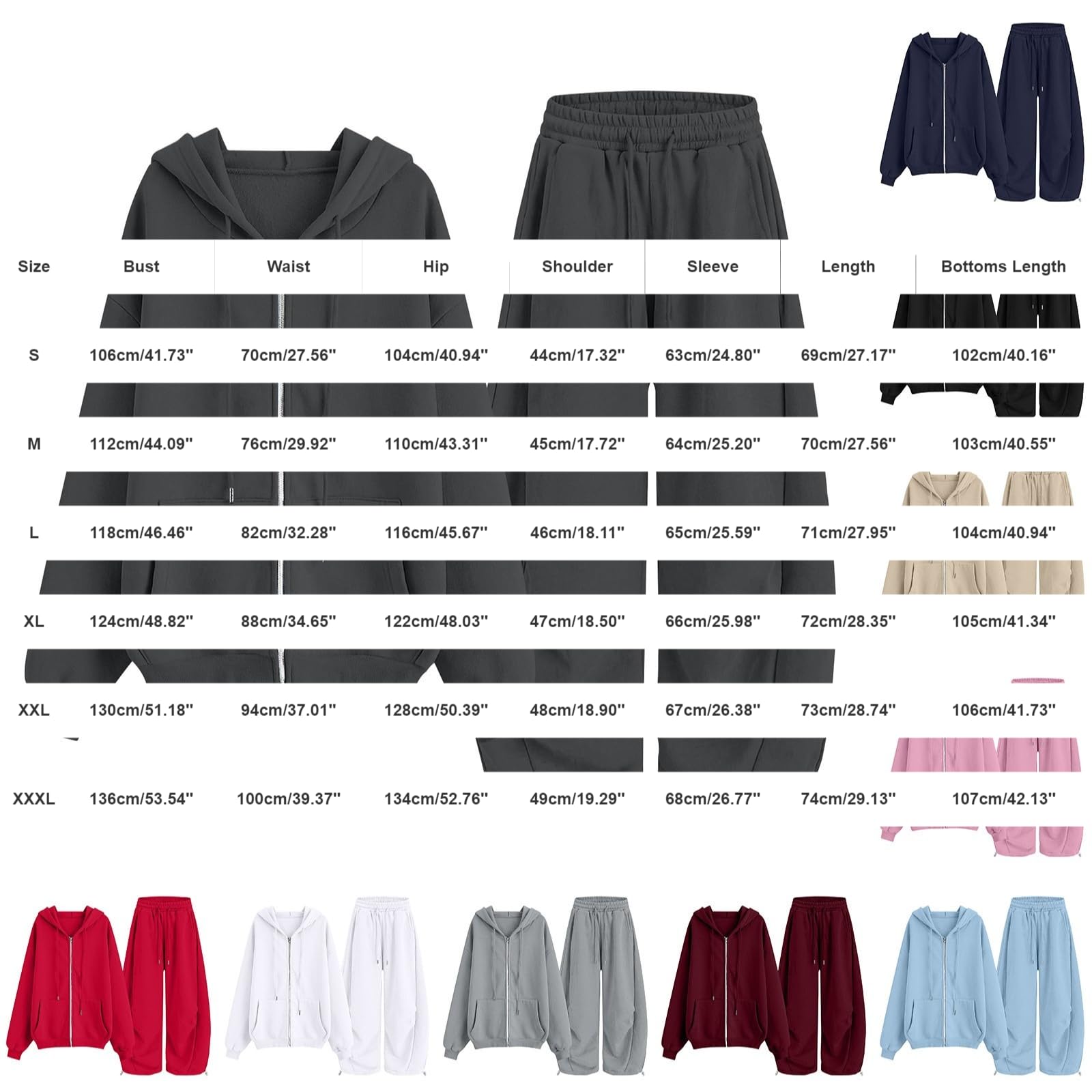 Generisch Strój do joggingu, odzież sportowa, dla kobiet, na zimę, do | Damski dres do joggingu, duże rozmiary, zestawy rekreacyjne dla kobiet, zamek błyskawiczny i kieszenie