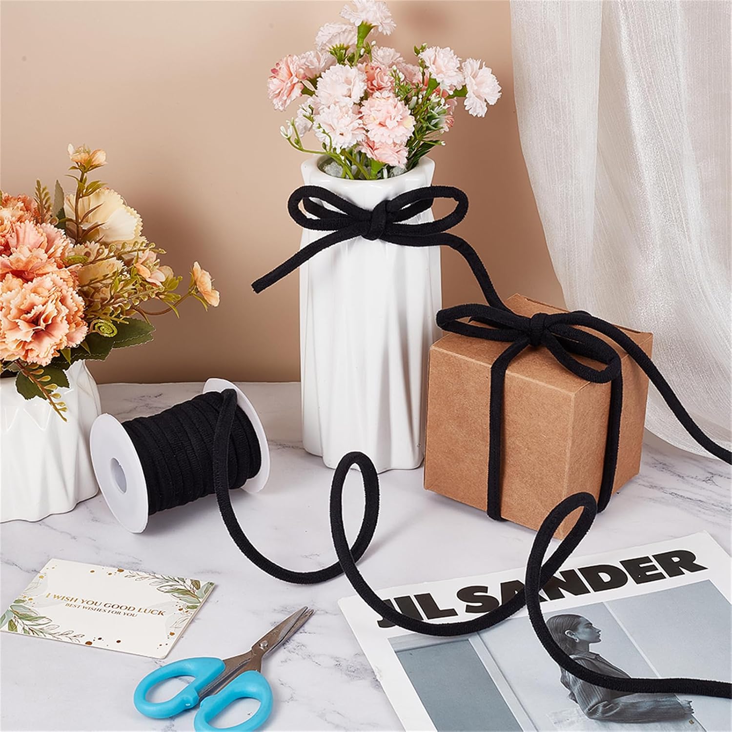 OLYCRAFT 11 Yards 8mm Soft Velvet Round Cord Black Velvet Cord String Velvet Ribbon Velvet Craft Thread Cord Trim with Spool for Choker Necklace Jewelry Making Sewing Accessories