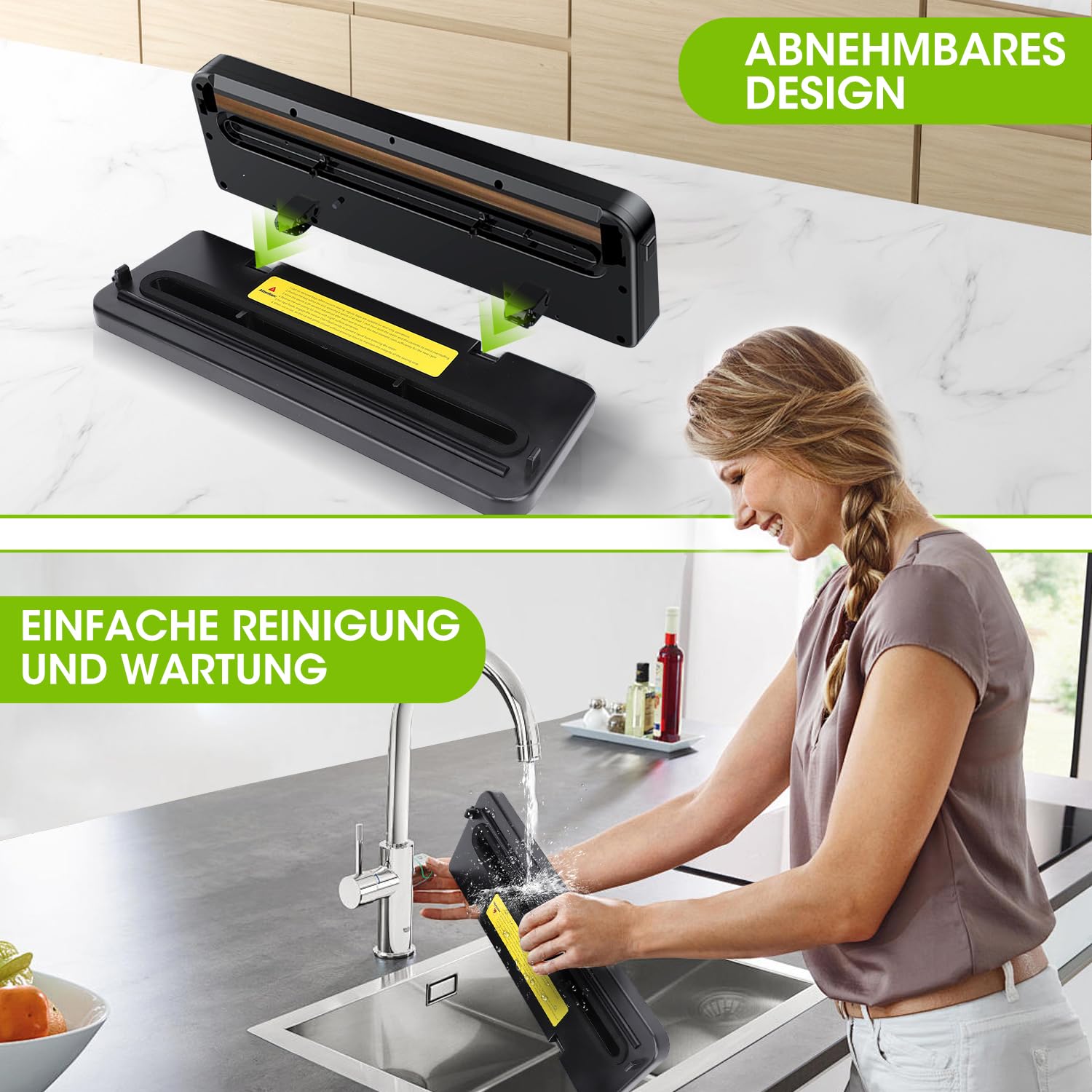 Vexloria Máquina de Vacío 65Kpa, 5 en 1 Conservación de Alimentos | Modos Seco y Húmedo | 30 Bolsas de Vacío Incluidas | Vakuumizador Profesional para Alimentos, Negro
