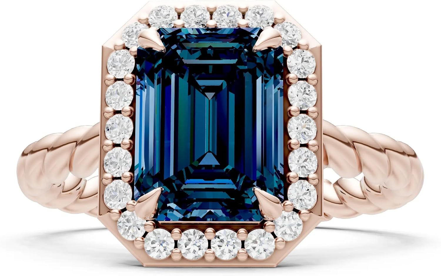 PEORA Emerald Cut Cut Alexandrite Solitaire Band Available in Solid 10K, 14K or 18K Ring – White, Yellow or Rose Gold