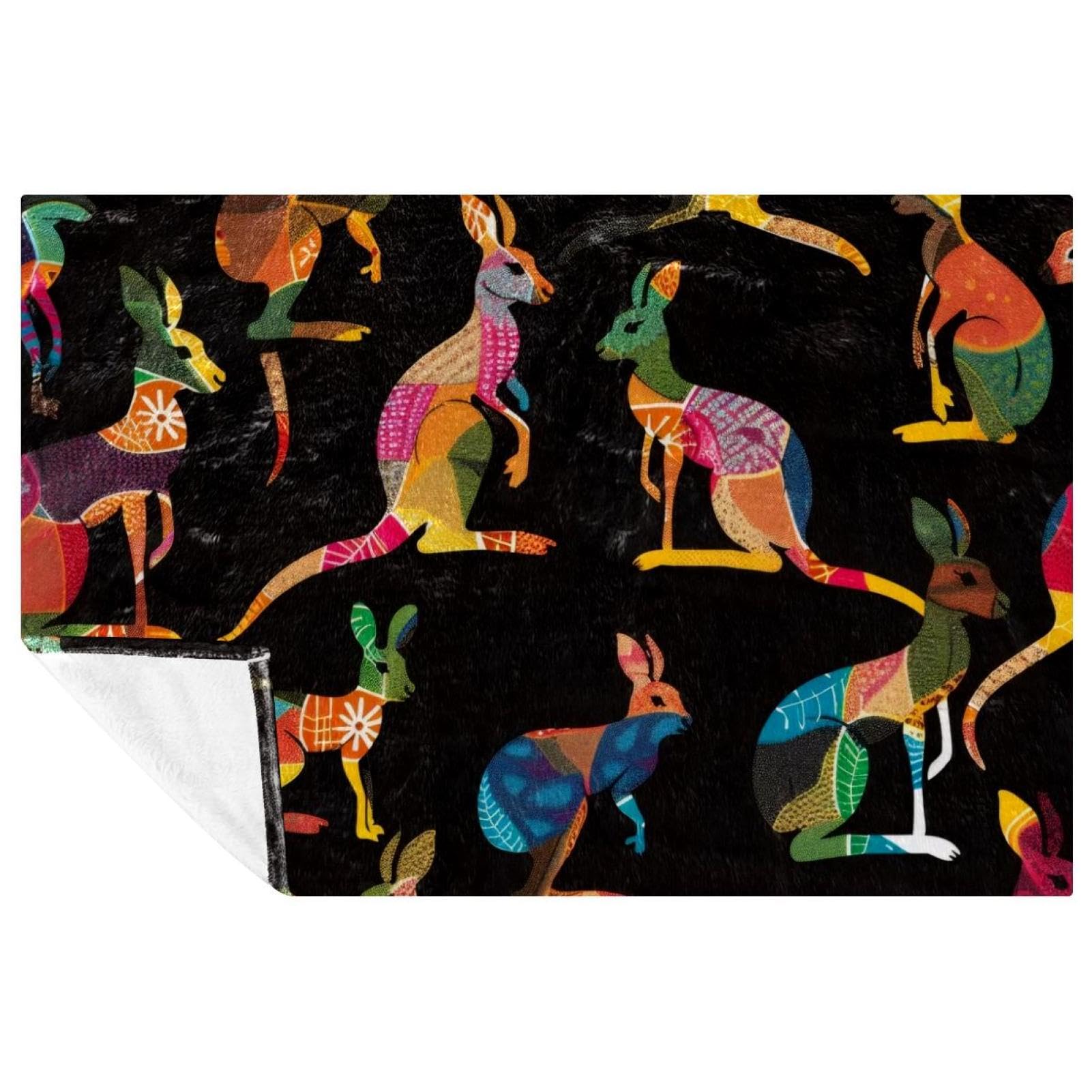 Couverture à motif ethnique kangourou chaude et légère pour lit et voyage