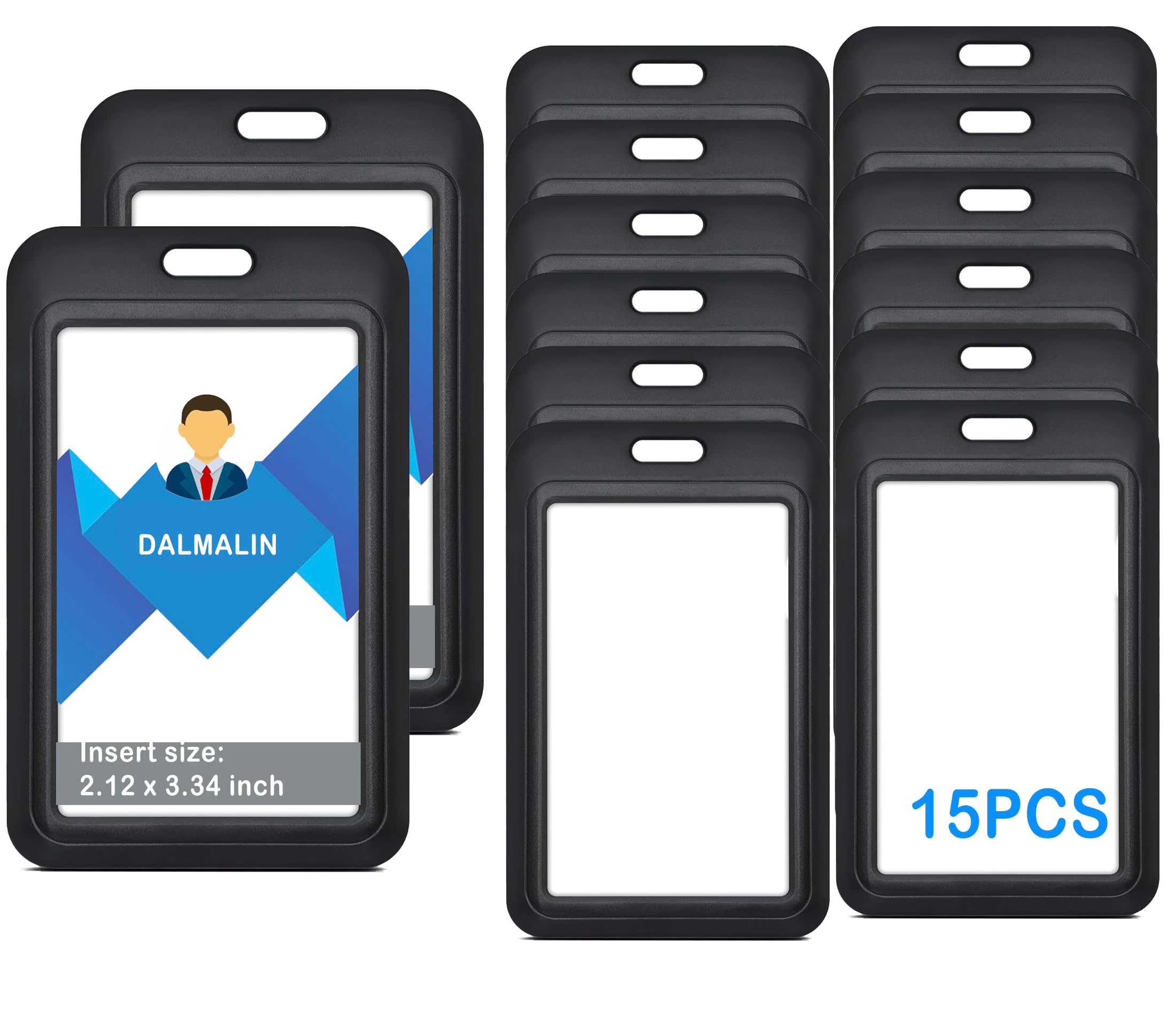 15 Pack Sliding ID Badge Holder Vertical Hard Plastic Card Case Protector Pouch for Office School ID Credit