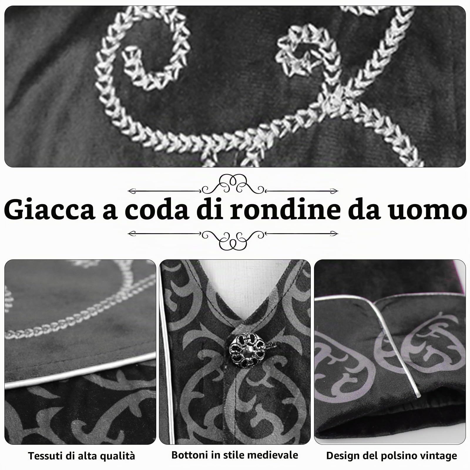 Frac in stile Steampunk e vittoriano vintage Cappotto medievale Giacca vittoriana gotica da uomo, per Carnevale, cosplay, Halloween