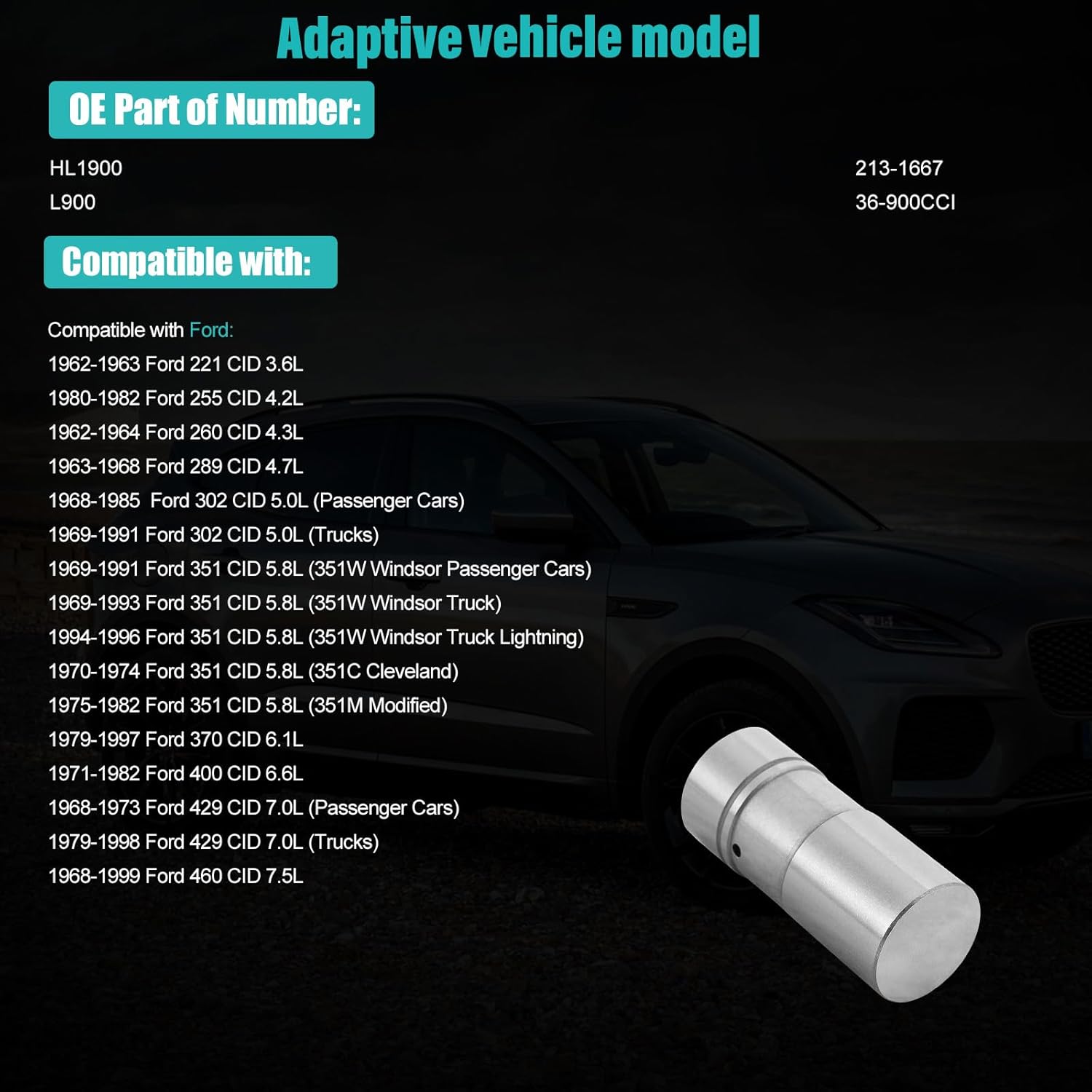 16pcs HL1900 Hydraulic Flat Tappet Lifter For 1962-1999 Ford 221 255 260 289 302 351 370 400 429 460 3.6L 4.2L 4.3L 4.7L 5.0L 5.8L 6.1L 6.6L 7.0L 7.5L, Replaces L900 213-1667 36-900CCI