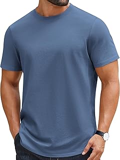 Mens T-Shirts 100% Cotton Crewneck Short Sleeve Tees Casual Plain Shirts