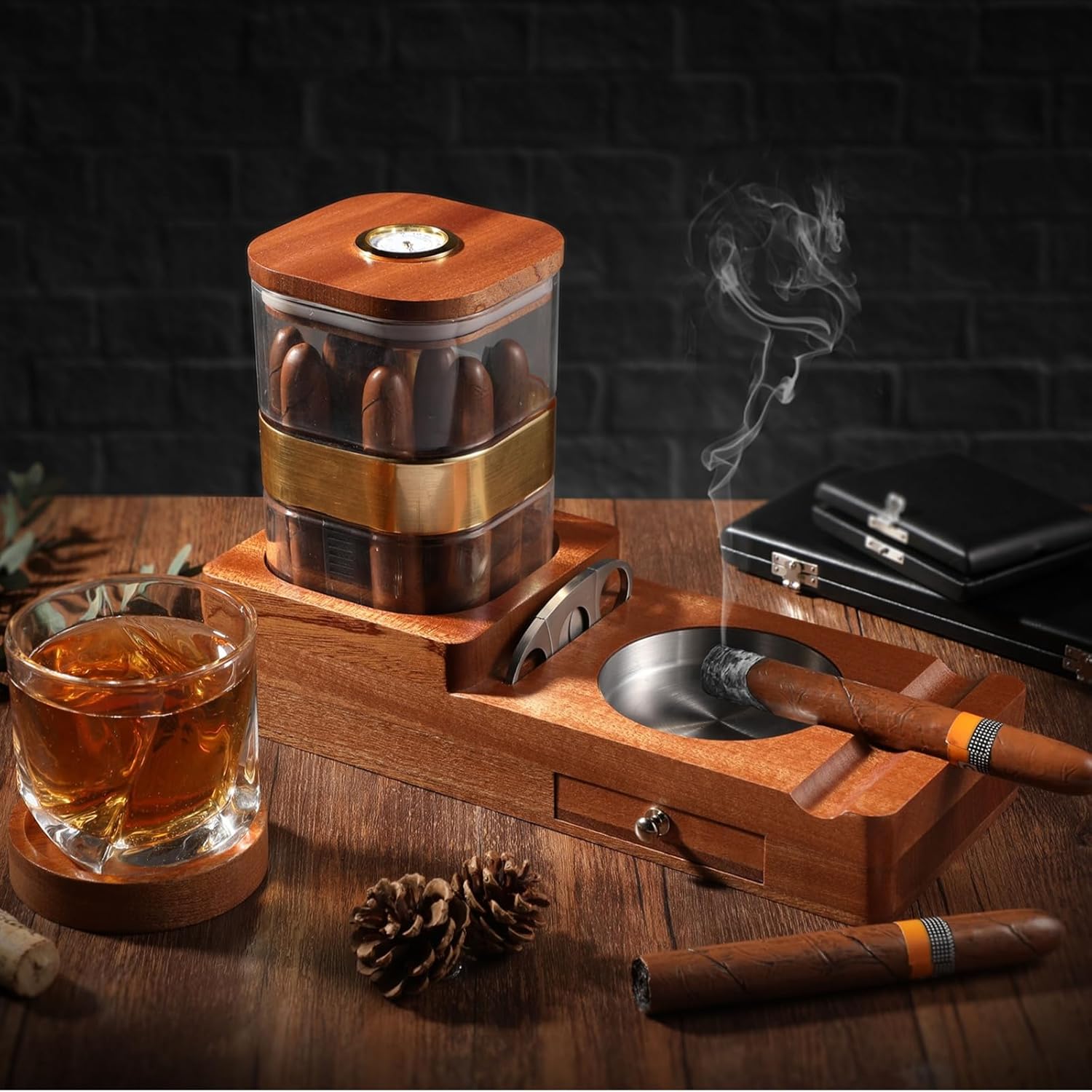 SWEWARM Humidor de cigarros y cenicero de puros, juego de cenicero de