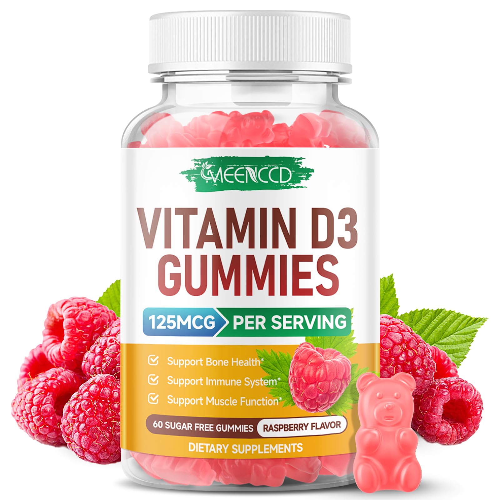 MEENCCD Vitamin D3 Gummies 5000 IU, Immune System Support, 60 Ct 60 Count (Pack of 1)