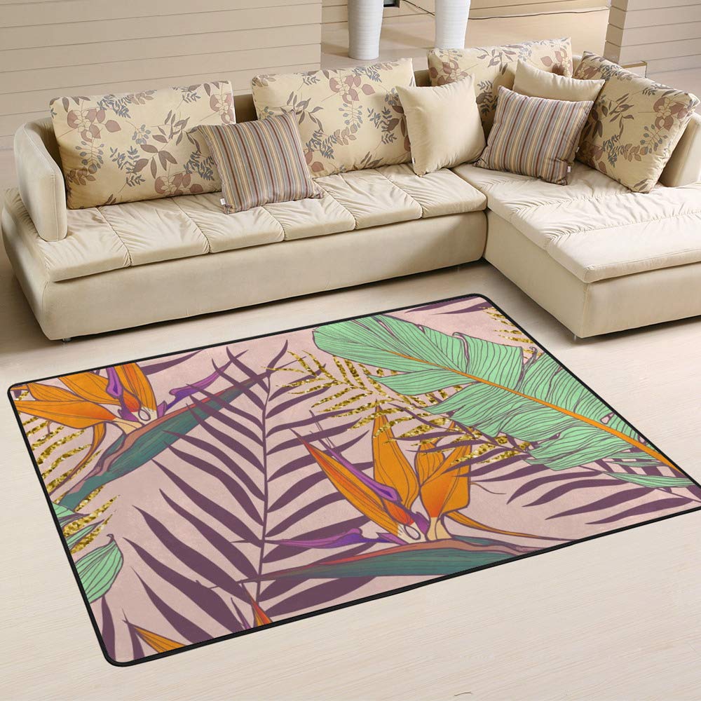 Tapis feuilles de bananier rose Ruchen 63x48 inch tapis salon facile à nettoyer