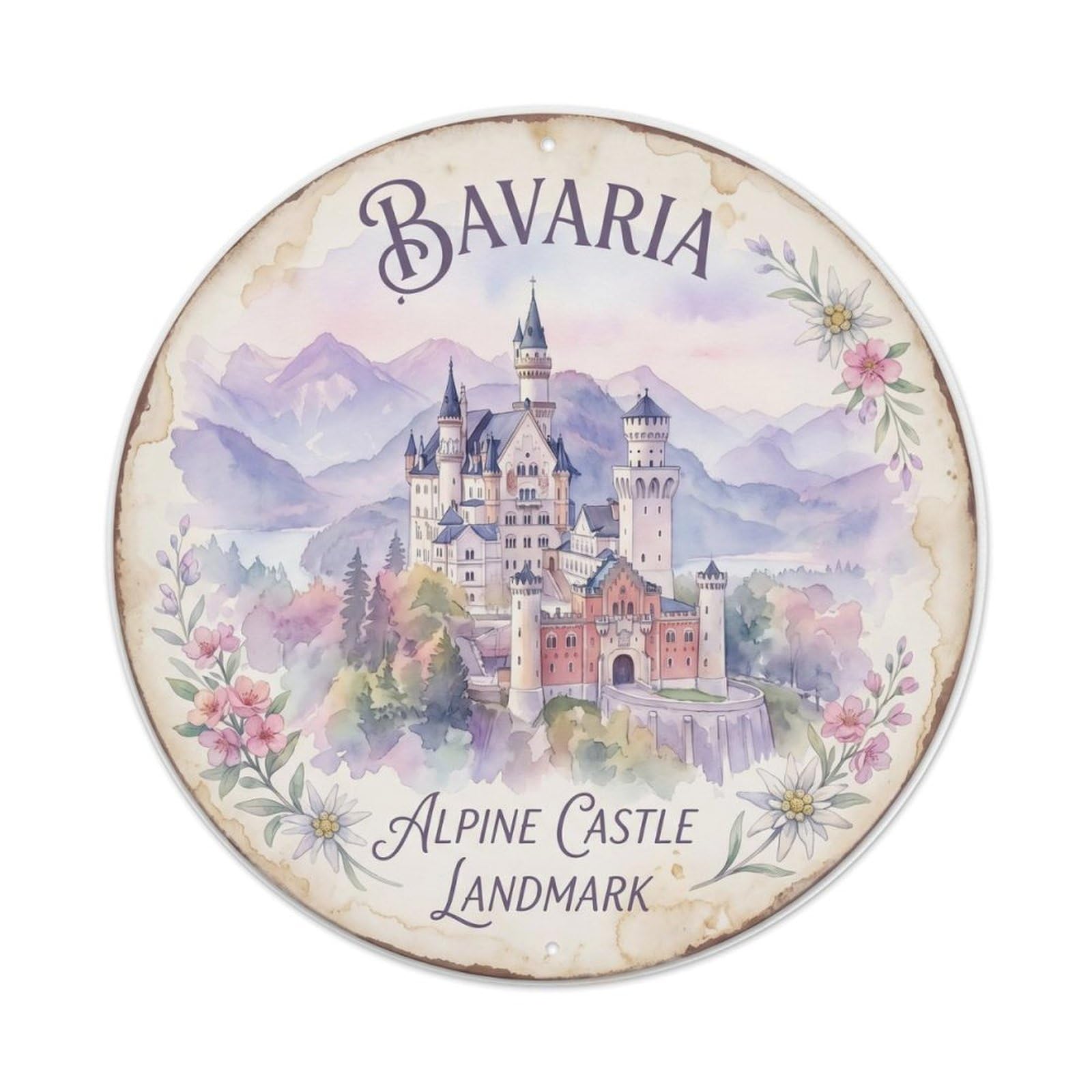 Vintage Travel Castle Bavaria Alpine Metal Tin Sign
