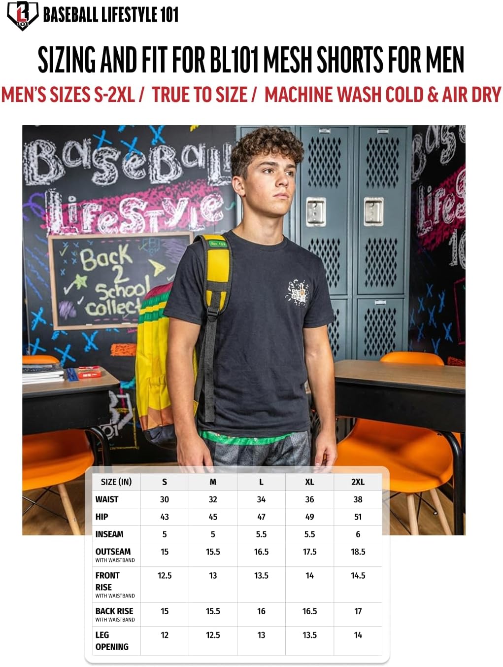 Baseball Lifestyle 101 Men's Pencil Mesh Shorts with Side Pockets and Elastic Waist, 5 inch Inseam, Adult Sizes S-2XL