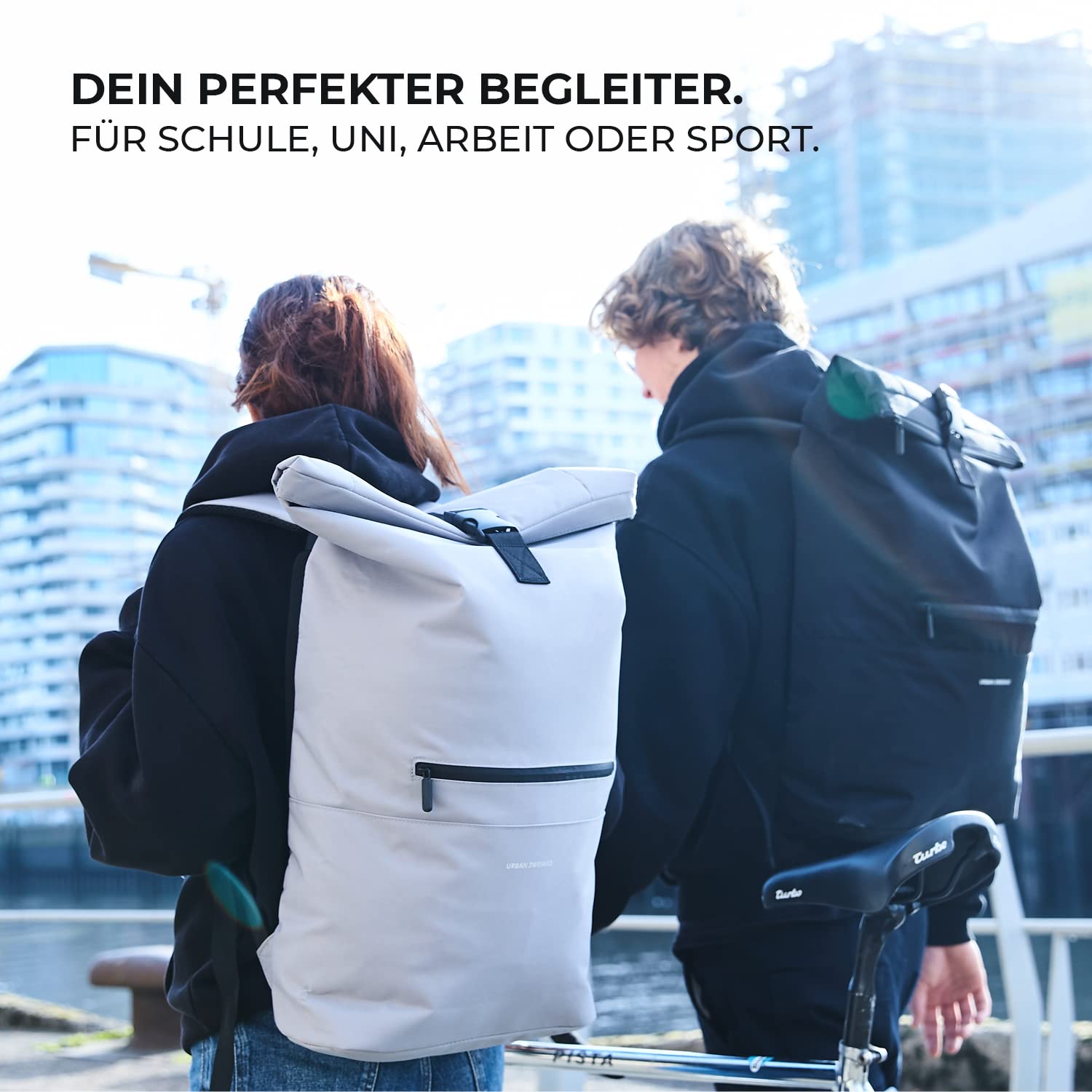 URBAN ZWEIRAD - Rollrucksack - Rolltop Rucksack für Damen & Herren aus PET-Flaschen - Rolltop für Freizeit, Uni & Schule etc. - Wasserabweisender Rolltop Rucksack