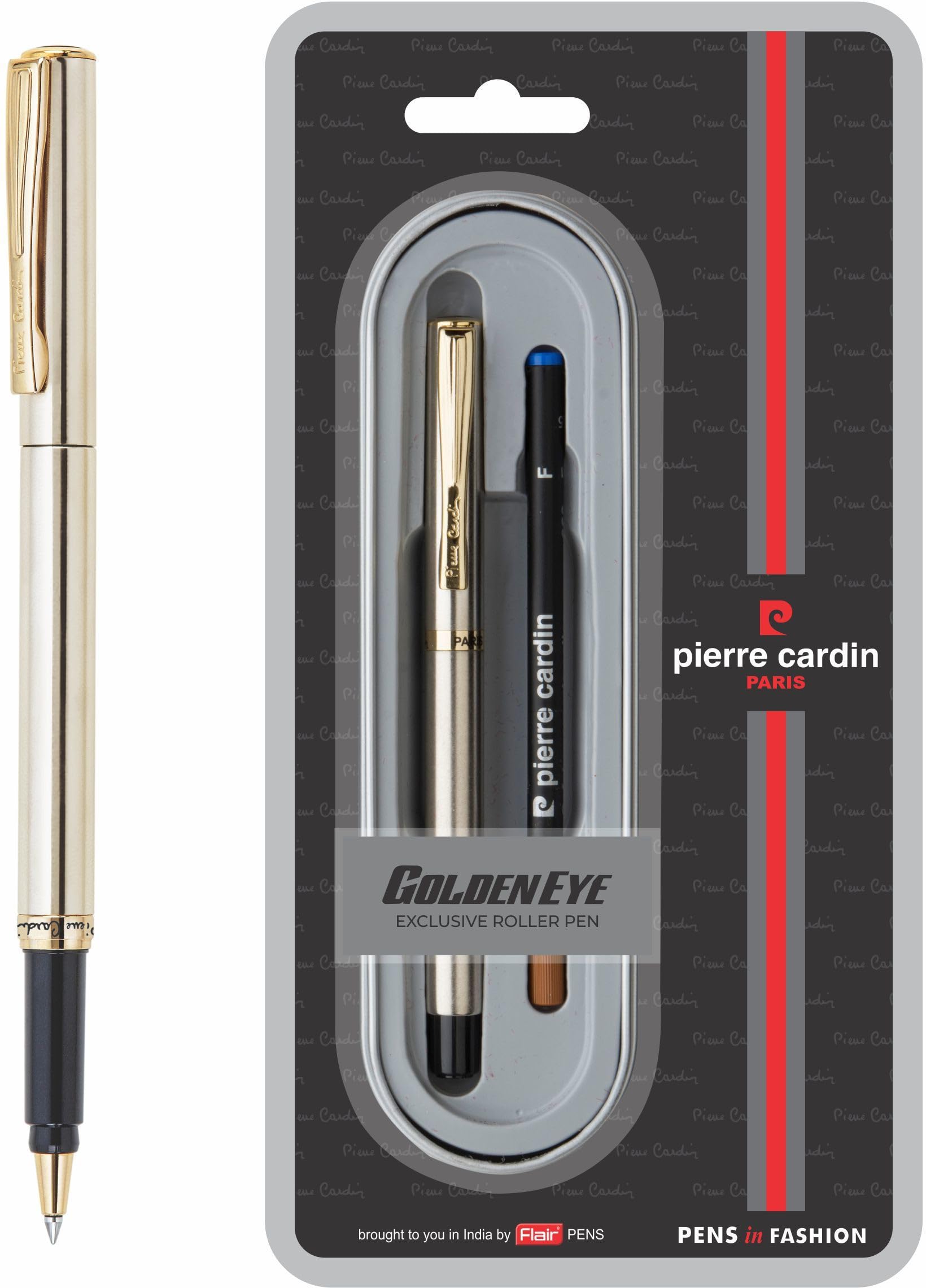 Pierre Cardin Premium Golden Eye Copper Nickel Roller Ball Pen | Elegant Golden Pocket Clip | Ideal for Festive & Corporate Gifting