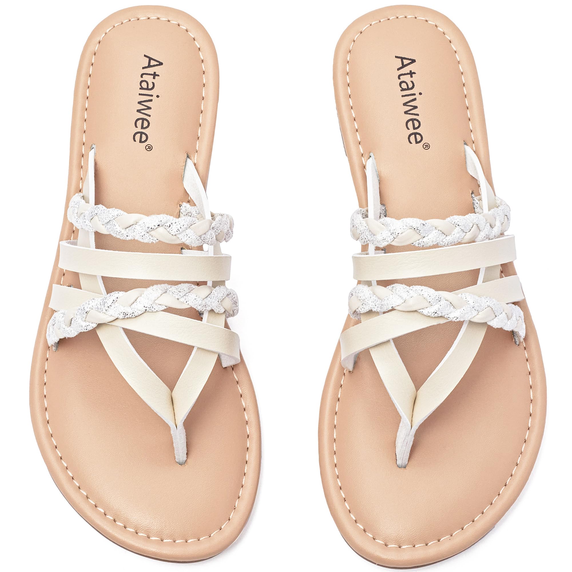 AtaiweeWomen's Flat Slide Sandals - Ladies Thong Plait Toe Dress Classic Soft Flat Sandals.