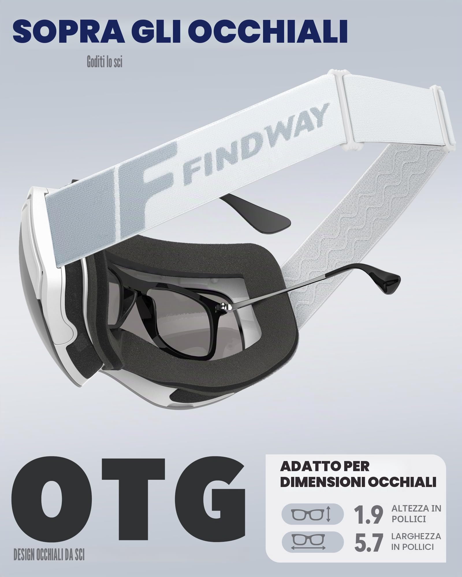 Findway Maschera Sci, Occhiali da Sci Magnetica Donna Uomo, Maschera per Snowboard e Sci per Occhiali da Vista OTG,Anti-UV Protezione UV400 Anti-Nebbia