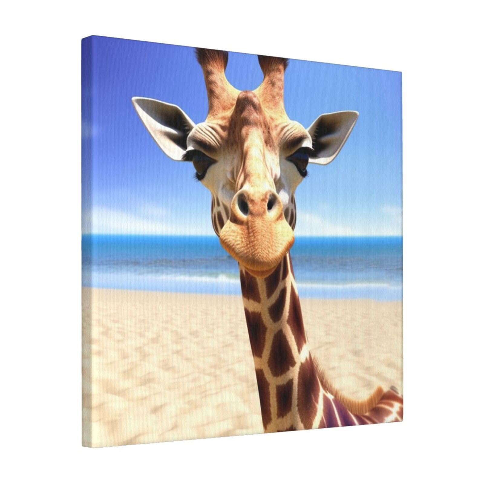 FodPand Beach Giraffe Canvas Wall Art for Living Room Wall Decor 16"x16" Modern Artwork Painting Pictures Hanging Canvas Prints Aesthetic Wall Art for Bedroom Bathroom Office Wallart Decor