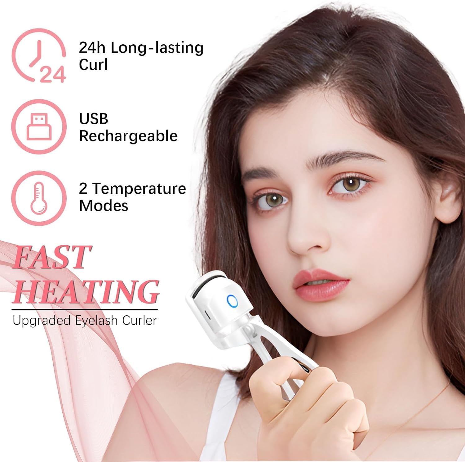 NIYANETAIL Heated Eyelash Curler, Electric Heated Lash Curler Rechargeable, 2 Heating Modes with Sensing Heating Silicone Pad, Portable Handheld Makeup Tools for Women 4