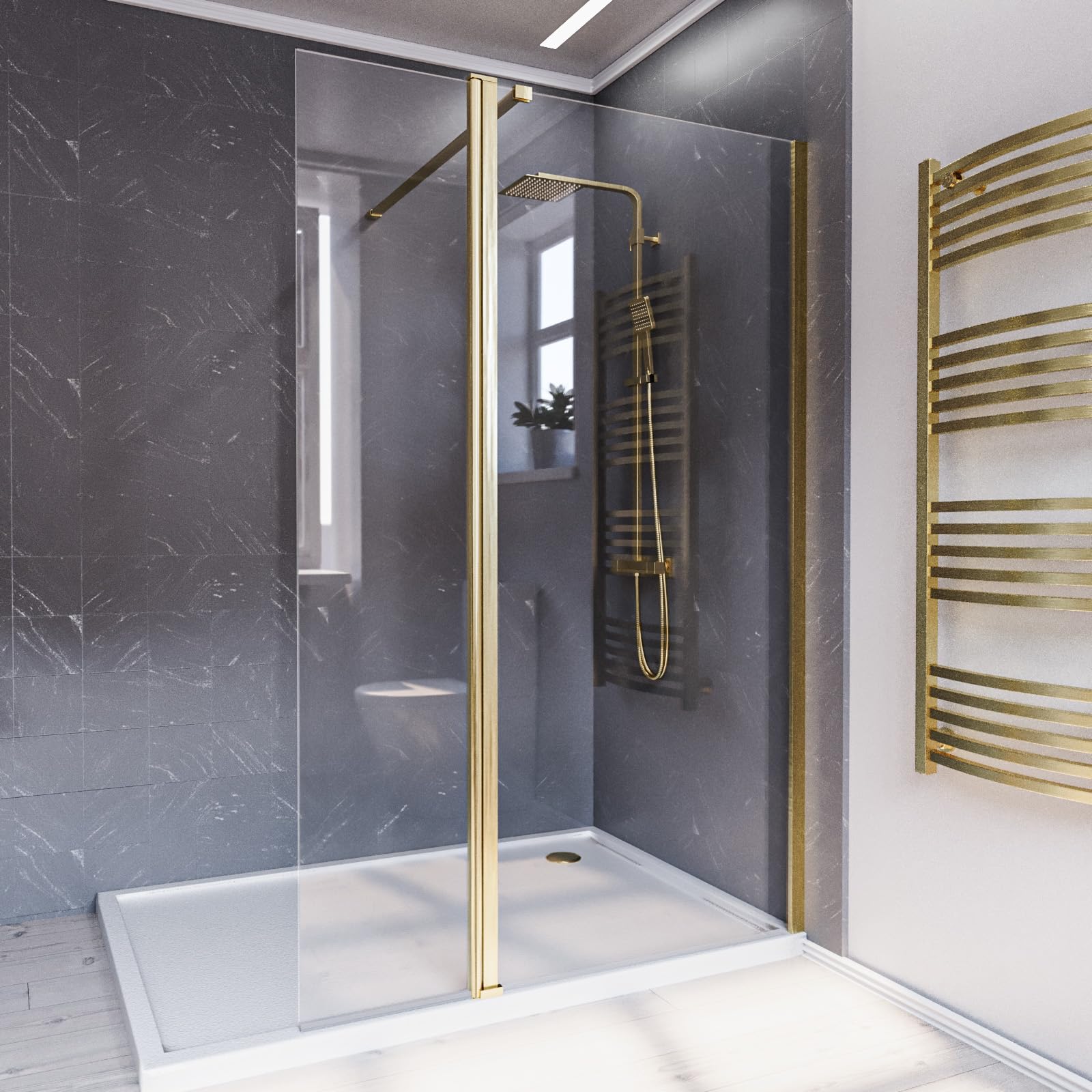 Nes Home Brushed Brass 700mm Screen 8mm Tempered Glass With 300mm Flipper Panel