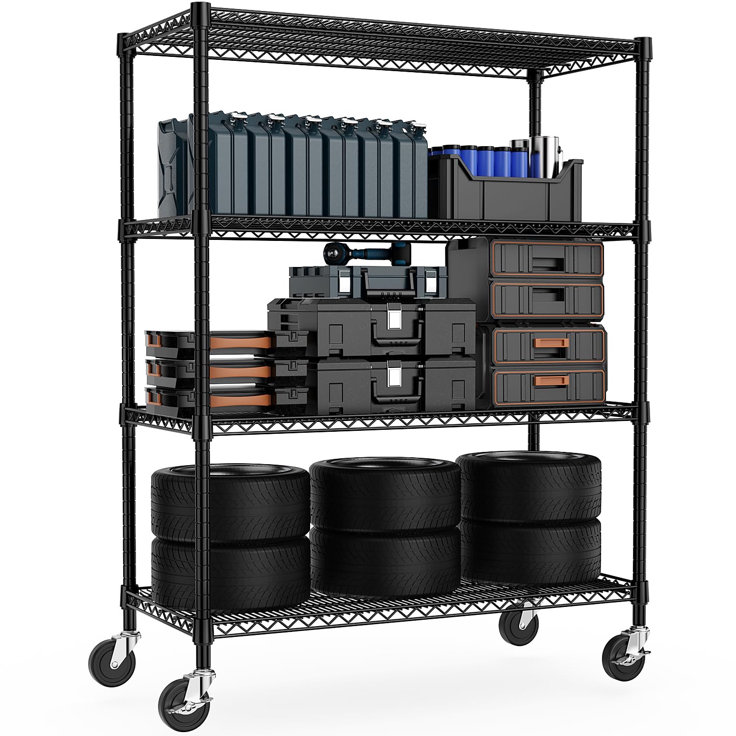 M MZG Industrial Metal 4 Tier Shelving for Garage, Pantry, Warehouse, Basement Utility Room, Storage Rack Metal Shelving Unit, Shelf Organizer, Black 23.6