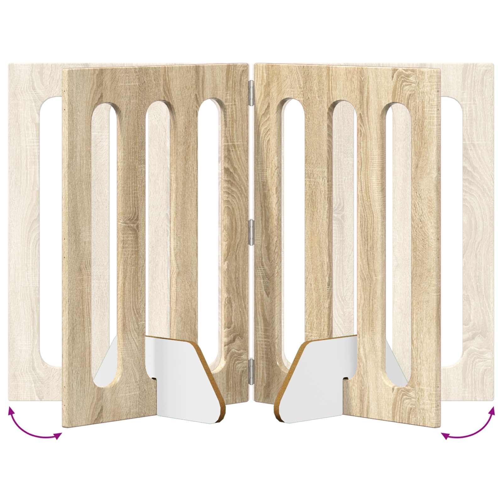 Recinzione pieghevole per animali domestici, in legno di rovere Sonoma, 201 x 38 x 70 cm, griglia pieghevole in 4 pezzi, per interni, barriera flessibile, protezione e separazione sicura