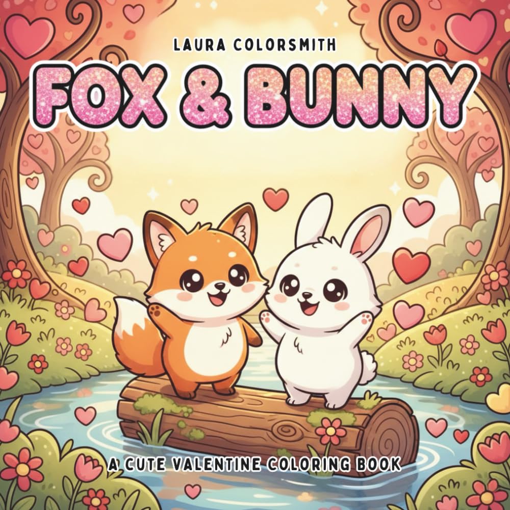 Fox & Bunny - A Cute Valentine Coloring Book: A Sweet Valentine Coloring Page with a Fox & Bunny in Love (Coloring book for Valentine)