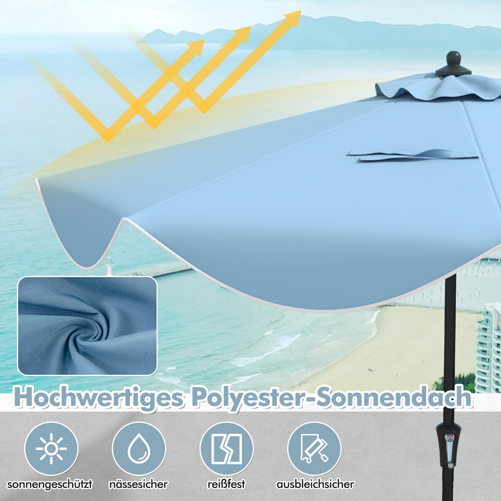 COSTWAY Parasol przeciwsłoneczny, 300 cm, z korbą i falbanką, obustronnie zginany o 30°, parasol tarasowy, do ogrodu, na balkon, taras