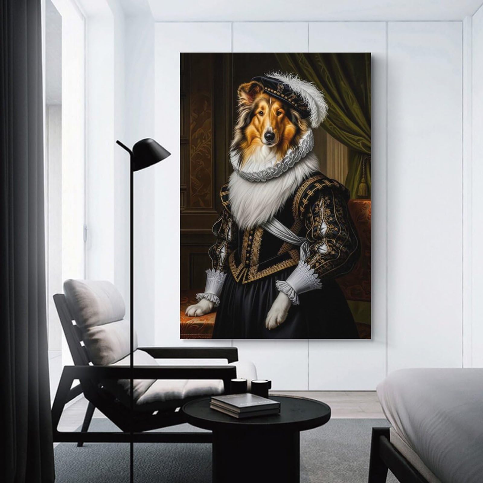 Junmoney Unframe-Style-23 Home Decor Wall Art Dog Portrait In Renaissance Attire, 24X36inch(60X90cm), For New Homes, Bedrooms Or Workspaces, Decorative Present For New Homes